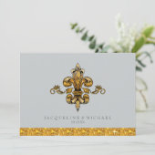 Glitter Look Nep Goud Zwart Formeel Fleur de Lis Kaart (Staand voorkant)