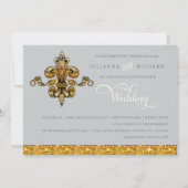 Glitter Look Nep Goud Zwart Formeel Fleur de Lis Kaart (Achterkant)