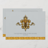 Glitter Look Nep Goud Zwart Formeel Fleur de Lis Kaart (Voorkant / Achterkant)