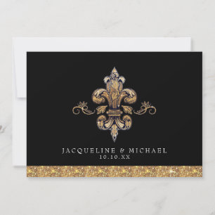 Glitter Look Nepgoud Zwart Formeel Fleur de Lis Kaart