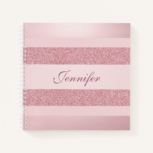 Glitter Look Roos Gold Color Handgeschreven Script Notitieboek (Voorkant)