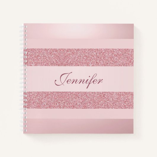 Glitter Look Roze Goud Kleur Handgeschreven Script Notitieboek (Voorkant)