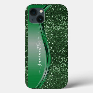 Glitter look Smaragdgroen Gepersonaliseerde naam iPhone 13 Hoesje
