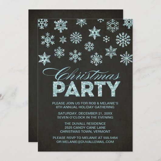 Glitter look Snowflakes Kerstfeest Uitnodiging (Voorkant / Achterkant)