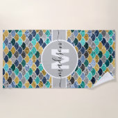 Glitter Look Zeemeermin Schalen Monogram Kleurrijk Strandlaken (Voorkant)