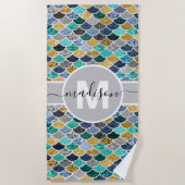 Glitter Look Zeemeermin Schalen Monogram Kleurrijk Strandlaken (Voorkant)