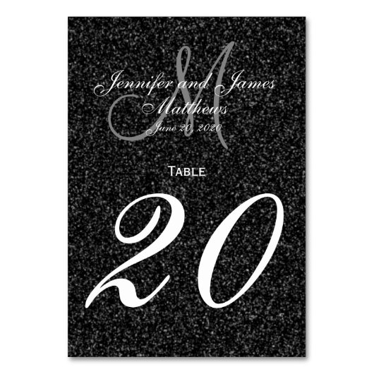 Glitter Look Zwart-wit Monogram Tafelnummer (Voorkant)
