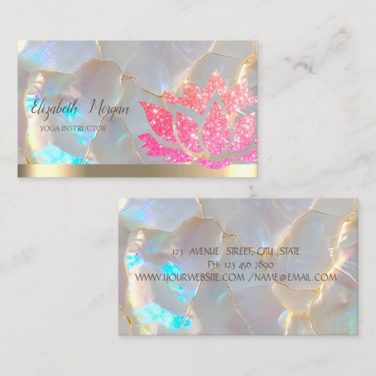  Glitter Lotus Flower Yoga Opal Stone Visitekaartje (Voorkant / Achterkant)
