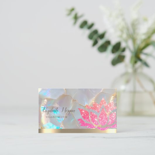  Glitter Lotus Flower Yoga Opal Stone Visitekaartje (Staand voorkant)