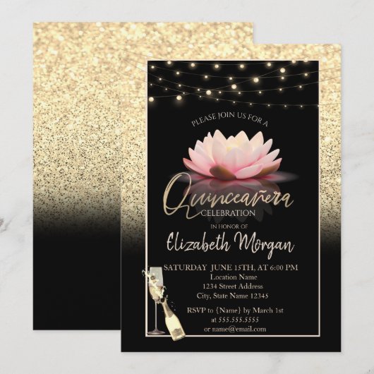 Glitter, Lotus, Quinceanera Kaart (Voorkant / Achterkant)