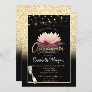 Glitter, Lotus, Quinceanera Kaart