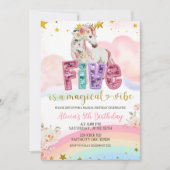 Glitter Lovertje Magische Eenhoorn 5e Verjaardag Kaart (Voorkant)