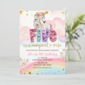Glitter Lovertje Magische Eenhoorn 5e Verjaardag Kaart (Staand voorkant)