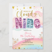 Glitter lovertje pastel cloud nine verjaardag kaart (Voorkant)