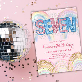 Glitter Lovertje Regenboog 7e Verjaardagsuitnodigi Kaart