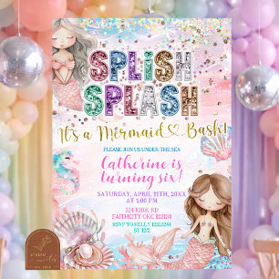 Glitter Lovertje Splish Splash zeemeisjesfeest uit Kaart