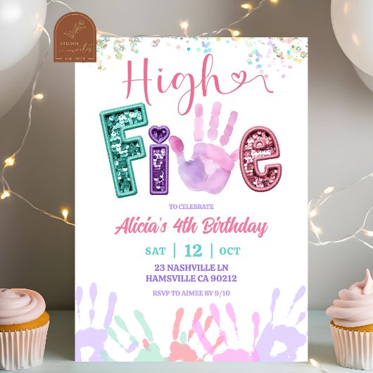 Glitter Lovertjes High Five Verjaardag Kaart