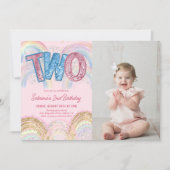 Glitter Lovertjes Regenboog 2de Verjaardagsfoto Kaart (Voorkant)