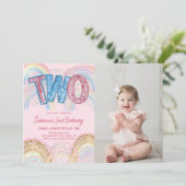 Glitter Lovertjes Regenboog 2de Verjaardagsfoto Kaart (Staand voorkant)