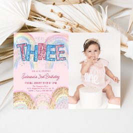 Glitter Lovertjes Regenboog 3e Verjaardag Foto Kaart