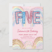 Glitter Lovertjes Regenboog 5e Verjaardagsuitnodig Kaart (Voorkant)