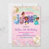 Glitter Lovertjes Springende Prinsessen Feestjurk Kaart (Voorkant)