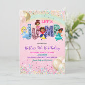 Glitter Lovertjes Springende Prinsessen Feestjurk Kaart (Staand voorkant)
