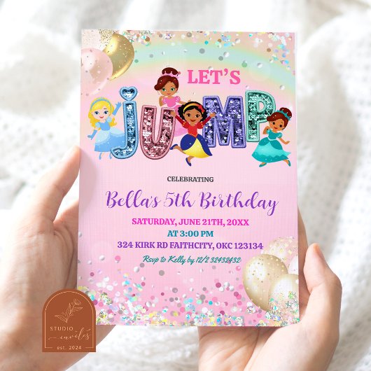 Glitter Lovertjes Springende Prinsessen Feestjurk Kaart