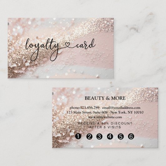 Glitter Loyalty Map 5 Nails Lashes Beauty Visitekaartje (Voorkant / Achterkant)