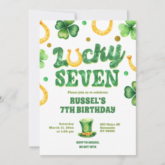 Glitter Lucky Seven St Patrick Birthday Kaart (Voorkant)