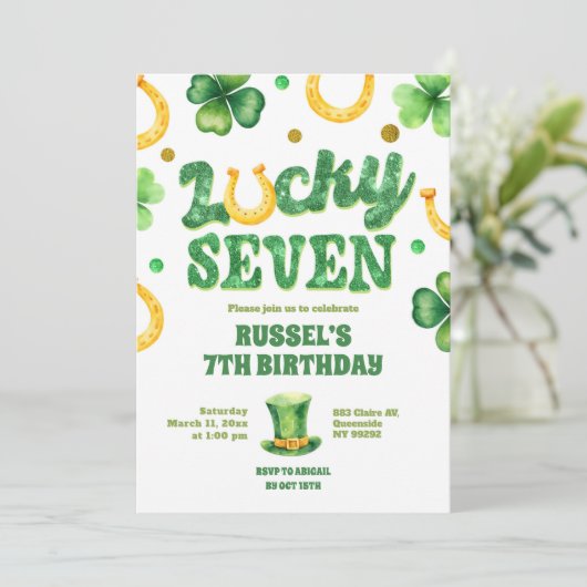 Glitter Lucky Seven St Patrick Birthday Kaart (Staand voorkant)