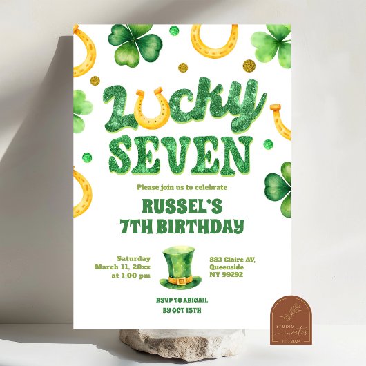 Glitter Lucky Seven St Patrick Verjaardag Kaart