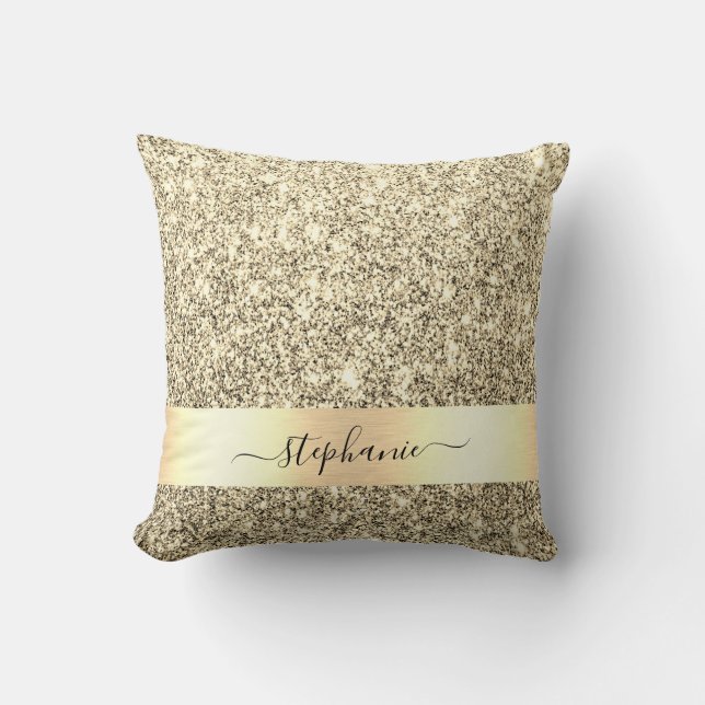 Glitter Luxury met persoonlijke naam Gold Metallic Kussen (Voorkant)