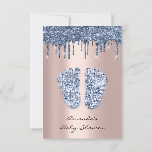 Glitter maakt Roos Blue Baby Boy Shower Feet Kaart (Achterkant)