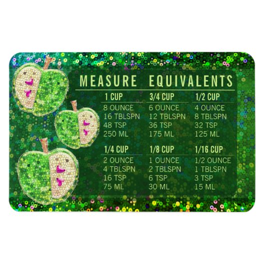 Glitter Maatconversie Keuken Meetgids Magneet (Horizontaal)