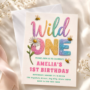 Glitter Madeliefje Hommeltje 1e Verjaardagsfeest U Kaart