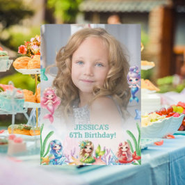 Glitter magische zeemeermin 6e verjaardag foto kaart