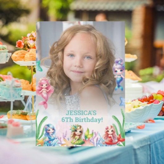 Glitter magische zeemeermin 6e verjaardag foto kaart