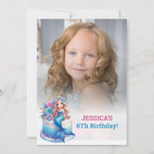 Glitter magische zeemeermin 6e verjaardag foto kaart (Voorkant)