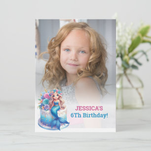Glitter magische zeemeermin 6e verjaardag foto kaart