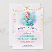 Glitter magische zeemeermin 9e verjaardag foto kaart (Voorkant)