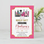 Glitter make keup verjaardagsthemauitnodiging kaart (Staand voorkant)