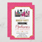 Glitter make keup verjaardagsthemauitnodiging kaart (Voorkant / Achterkant)
