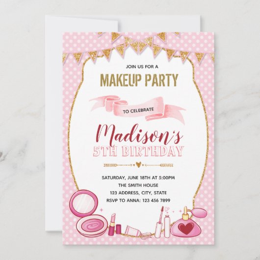 Glitter make keup verjaardagsuitnodiging kaart (Voorkant)