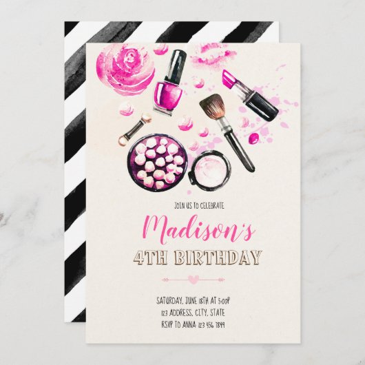 Glitter make-up uitnodiging (Voorkant / Achterkant)