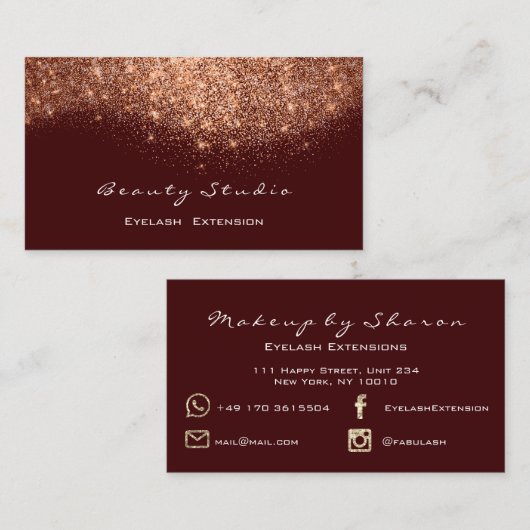 Glitter Makeup Artist Blogger Lash Copper Burgundy Visitekaartje (Voorkant / Achterkant)