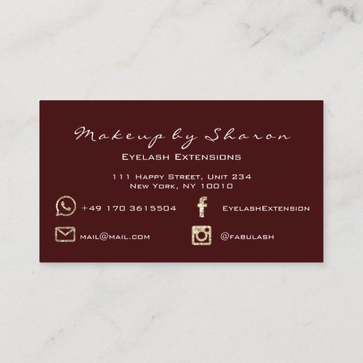 Glitter Makeup Artist Blogger Lash Copper Burgundy Visitekaartje (Achterkant)