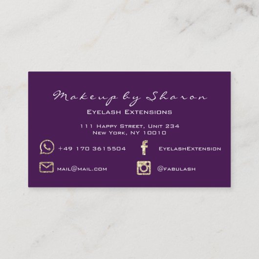 Glitter Makeup Artist Blogger Lash Paars Roze Visitekaartje (Achterkant)