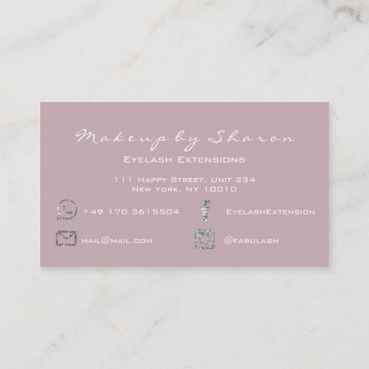 Glitter Makeup Artist Stylist Lash Mauve Pink Grey Visitekaartje (Achterkant)
