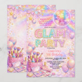 Glitter Makeup Disco Glam Kids Birthday Party Kaart (Voorkant / Achterkant)